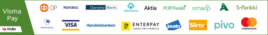 Banneri, jossa kuvia erilaisista maksuvaihtoehdoista.
